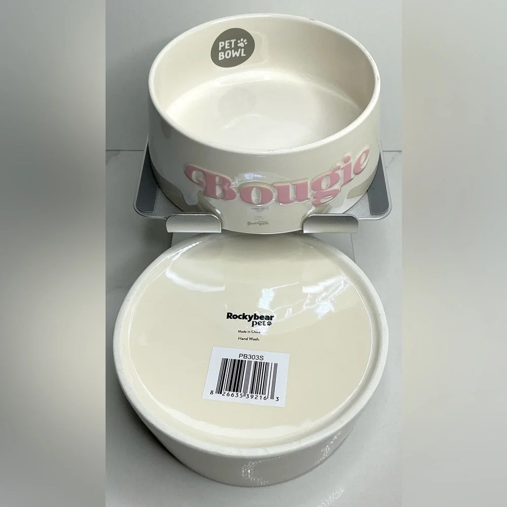 2 Rocky Bear Ceramic Pet Bowl Small 5” Bougie Hand Wash New